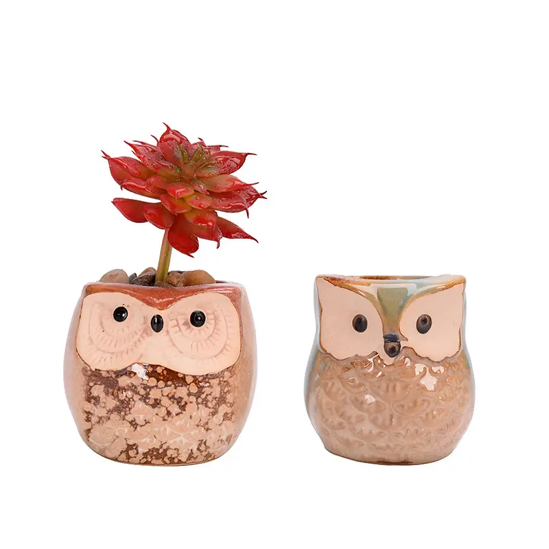 Animal Flower Pot Mini Ceramic Owl Flower Pot Set