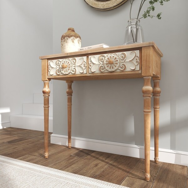 Brown Wood Farmhouse Console Table 33 x 36 x 16