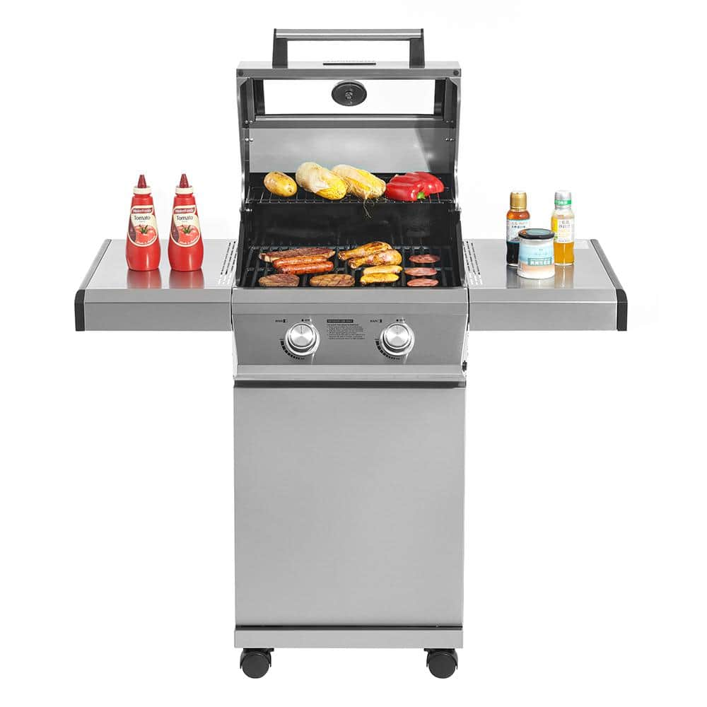 Monument Grills 2-Burner Propane Gas Grill in Stainless with Clear View Lid and LED Controls 14633