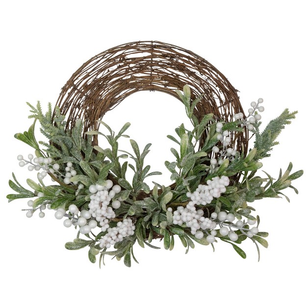 Northlight Artificial Christmas Twig Wreath With Frosted Foliage And Berries 24 inch Unlit