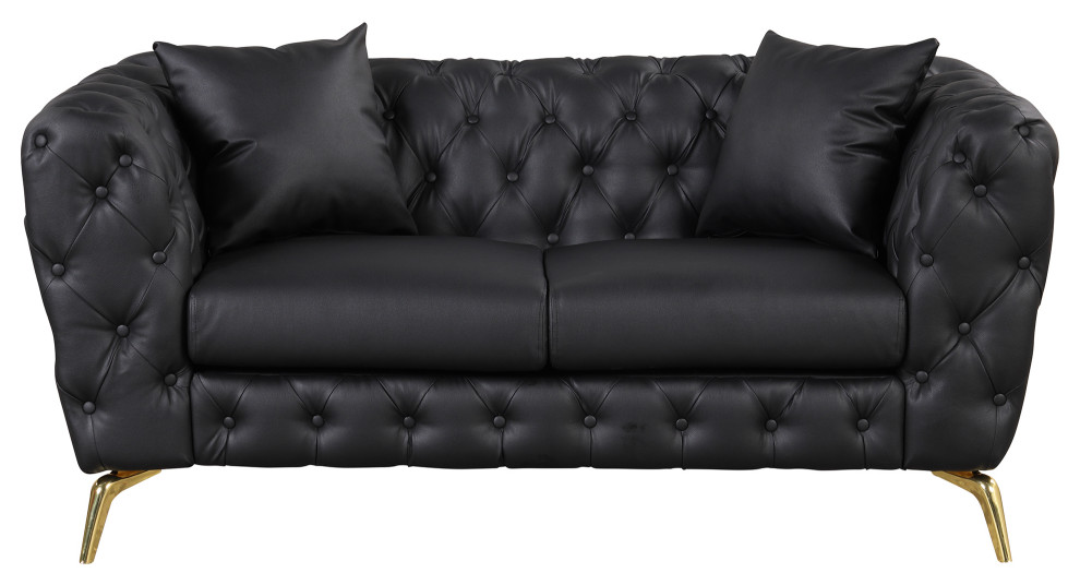 Gewnee 65.5 quotModern Sofa Couch PU Upholstered Loveseat Sofa in Black   Midcentury   Loveseats   by GEWNEE INC  Houzz