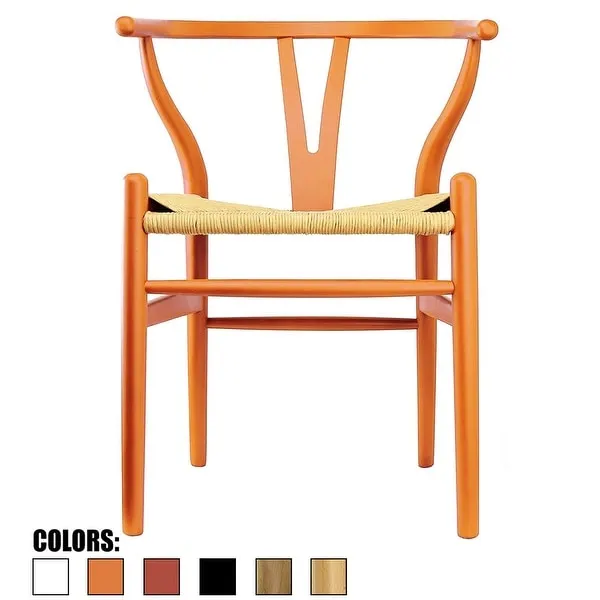 Modern Wish bone Solid Wooden Dining Chair with Woven Paper cord Seat, Farmhouse Y Back Elbow Side Chair