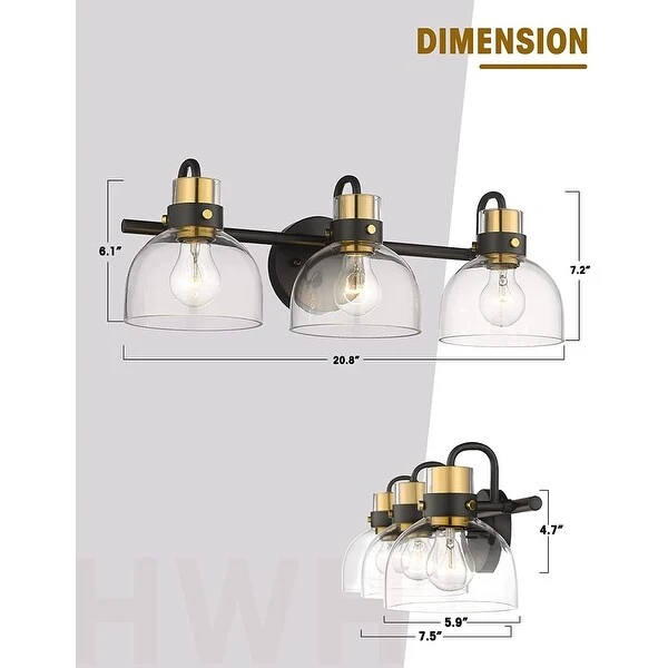 Modern Bathroom Vanity Light with Clear Glass Shade, Black and Gold Finish