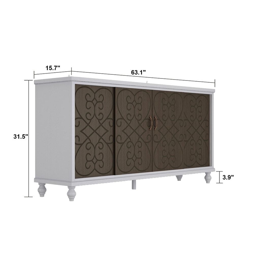 White/Brown Buffet Cabinet with Sliding Doors Organizer Bookshelves   63.1\