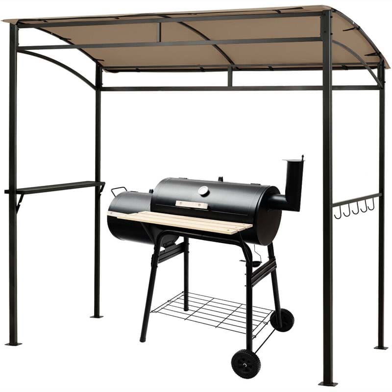 7 x 4.5 FT Outdoor Patio Grill Gazebo, Curved Grill Shelter BBQ Canopy with Serving Shelf & Storage Hooks