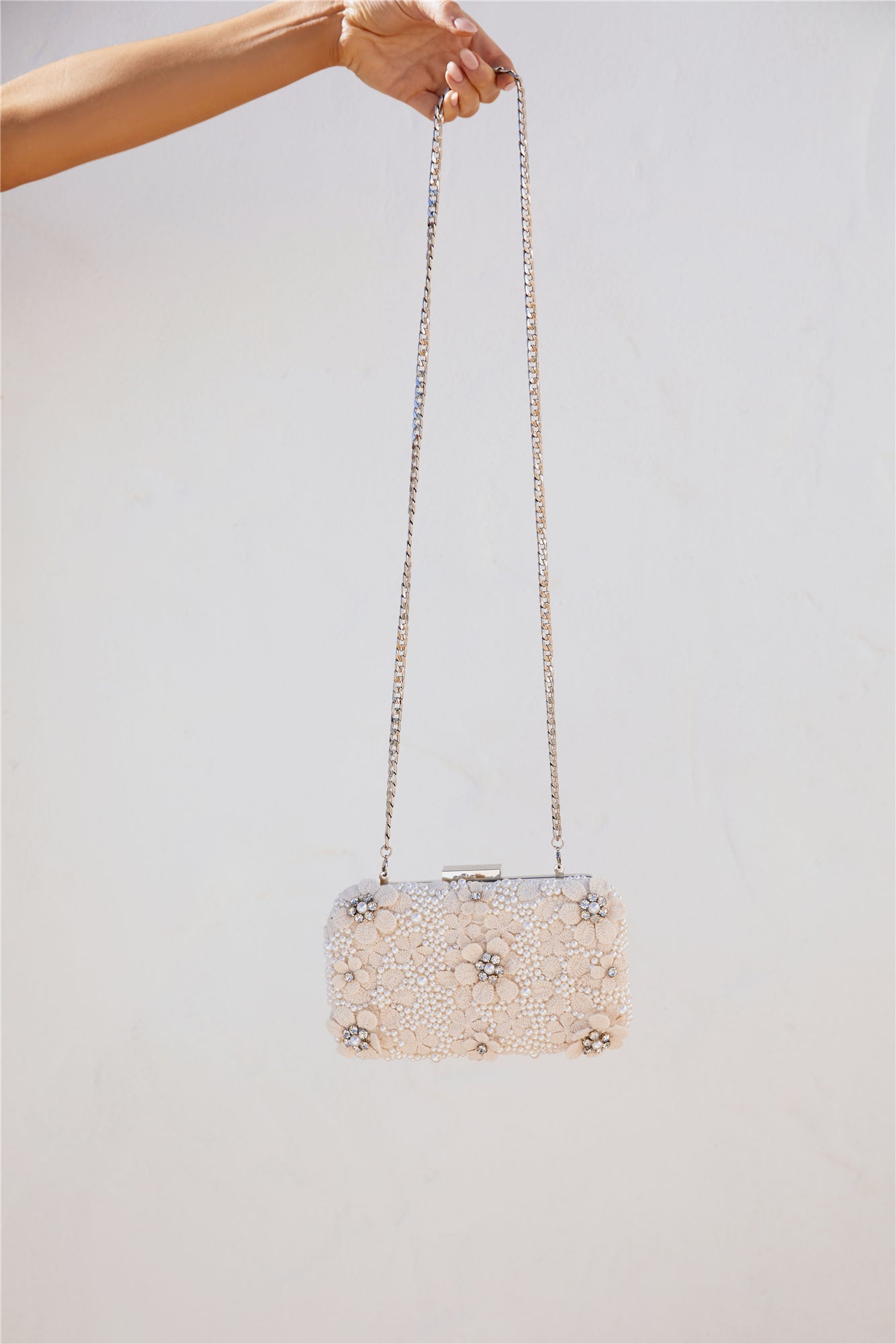 OLGA BERG Beth Encrusted Clutch Ivory