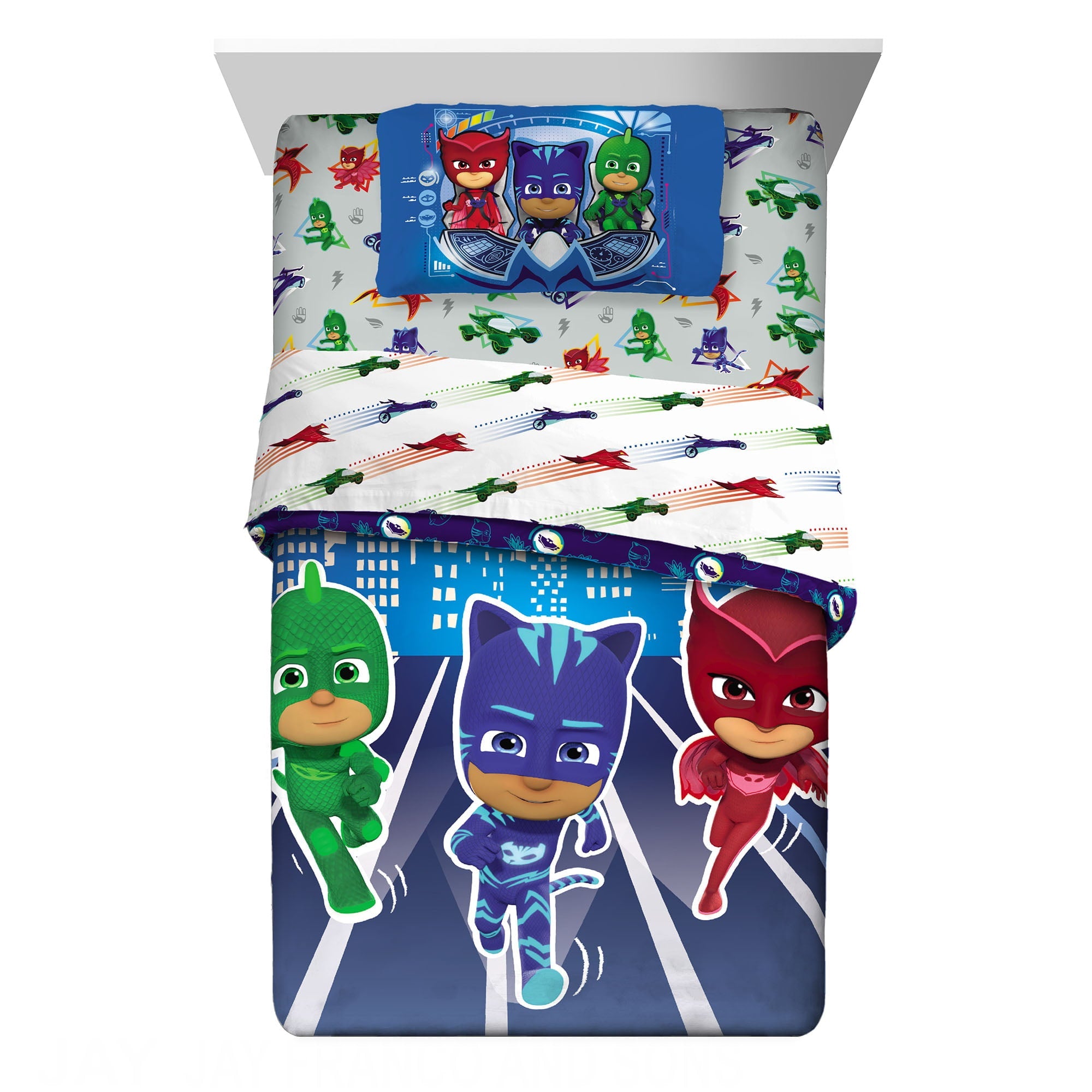 PJ Masks Kids Full Bed in a Bag, Comforter and Sheets, Blue, Hasbro