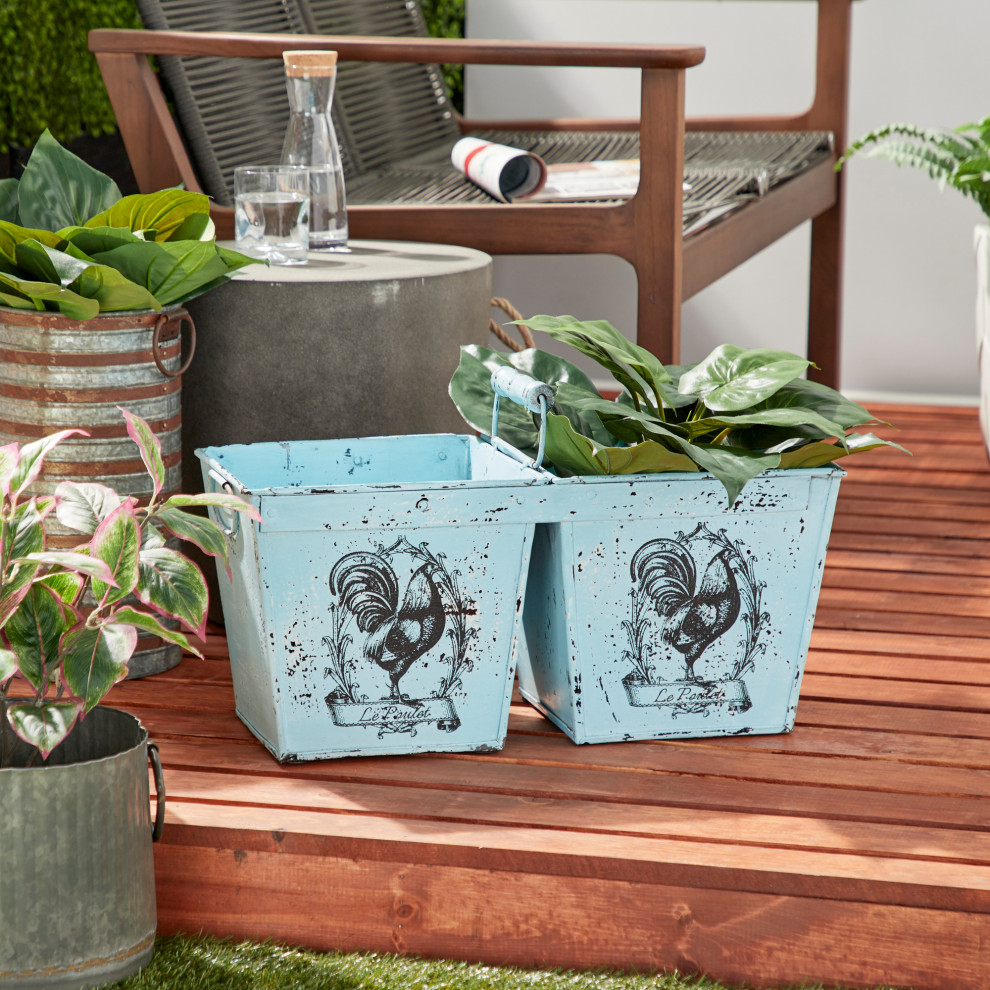 Light Blue Iron Vintage Planter  11 x 23 x 11   Farmhouse   Outdoor Pots And Planters   by Brimfield  ampMay  Houzz