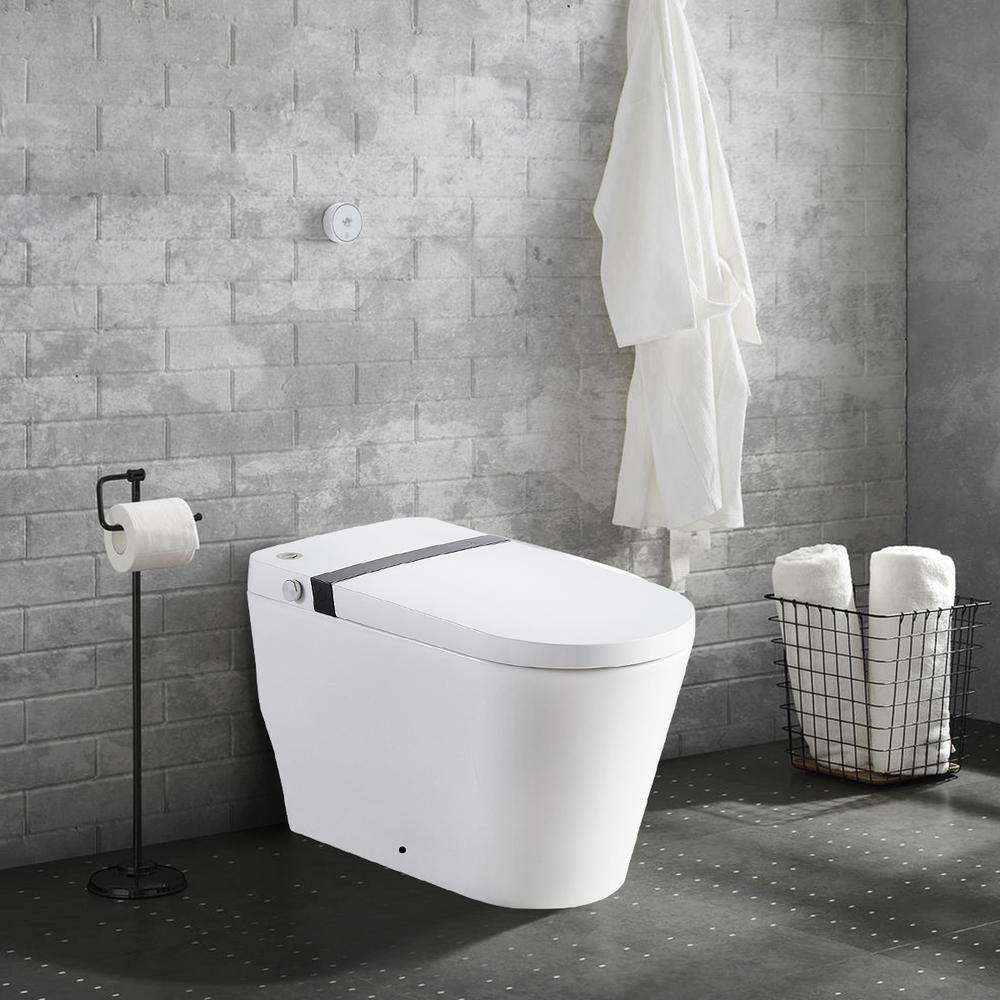 ANGELES HOME Smart Toilet Integrated Bidet in White Auto Open Heated Seat Self -Clean Nozzle and Remote Control Round Bowl MST740-2