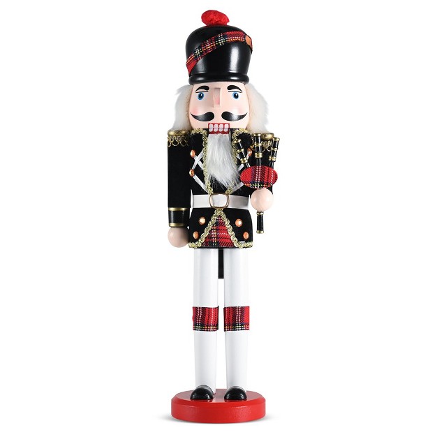 Ornativity Christmas Bagpipe Soldier Nutcracker Red And Black Wooden Soldier With Bagpipe Xmas Themed Holiday Nut Cracker Doll Figure Decorations