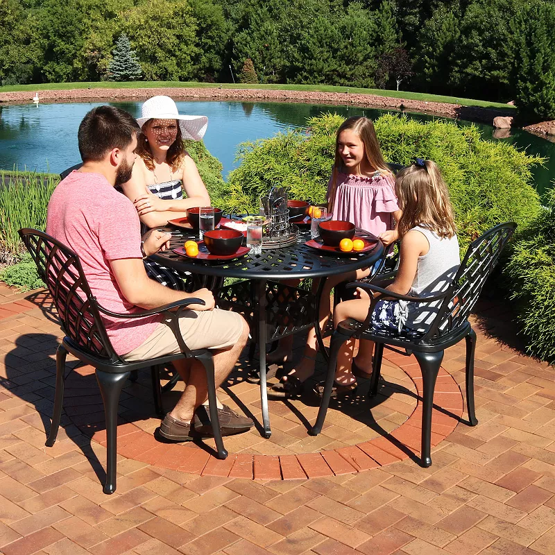 Sunnydaze Crossweave Design Cast Aluminum 5-Piece Patio Dining Set - Black