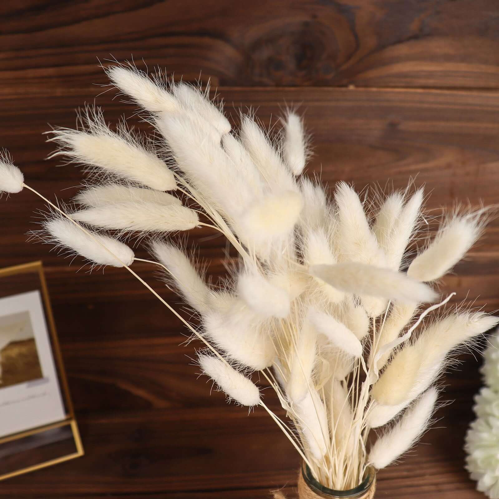 50 Pack Natural White Rabbit Tail Dried Pampas Grass Flower Bouquets, Boho Stem Arrangements 15