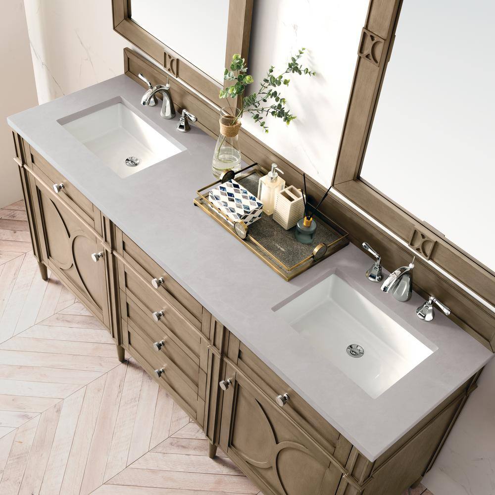 Home Decorators Collection Darrowood 72 in. W x 22 in. D x 33.78 in. H Double Bath Vanity in Whitewashed Walnut with Quartz Top in Pietra Grey HD650V72D-WW-PG