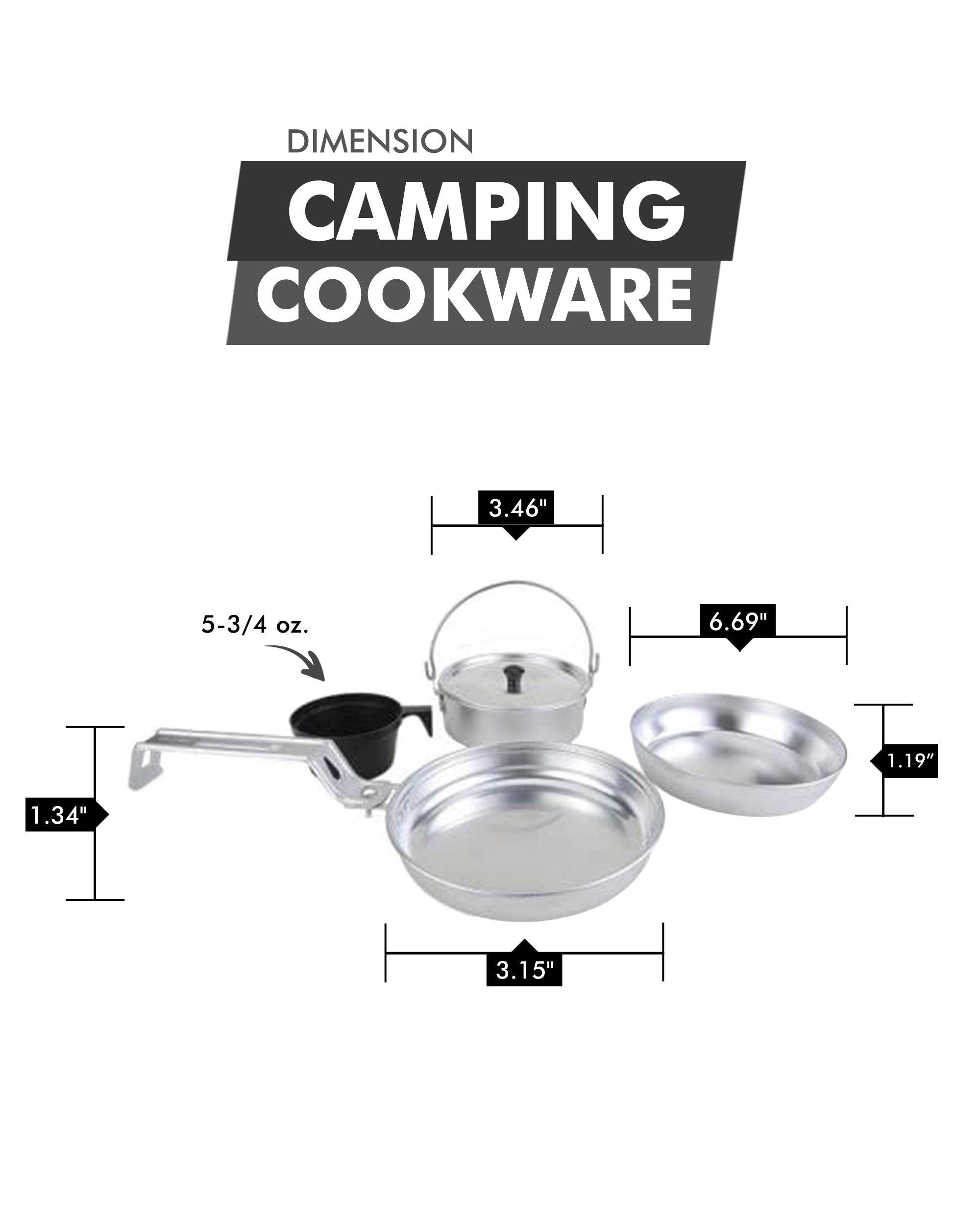 Barton Outdoors™ Camping Cookware - Set of 4 - Aluminum - Interlocking Pieces for Easy Travel - Including Frying Pan, BBQ Pan, Pot, and Plastic Cup