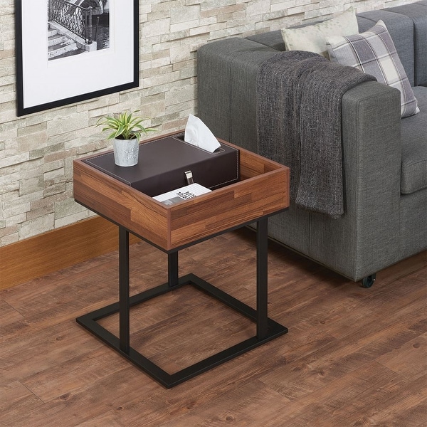 Vintage Style End Table With Walnut Finish And Hidden Storage