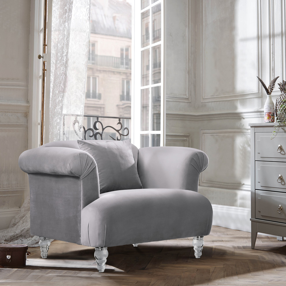 Elegance Contemporary Sofa Chair  Gray Velvet With Acrylic Legs   Traditional   Armchairs And Accent Chairs   by Armen Living  Houzz