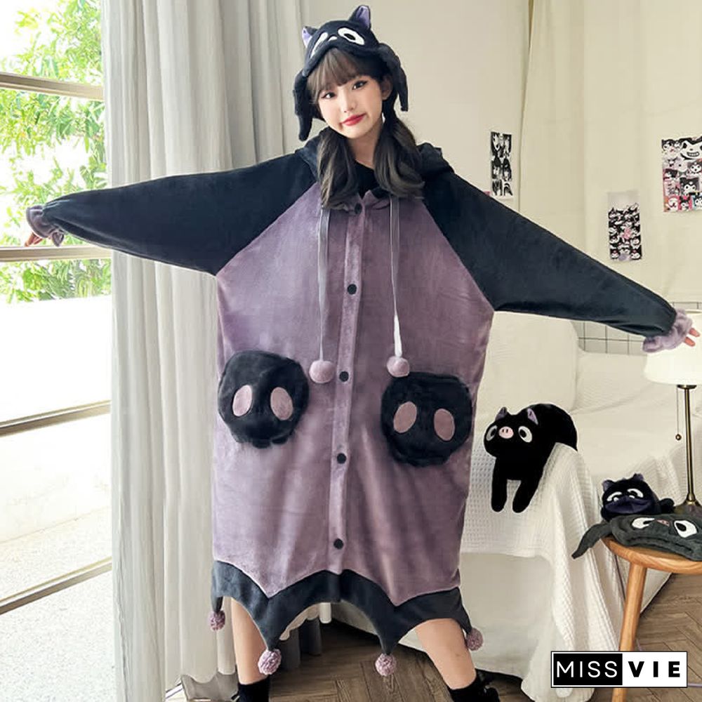 Funny Cartoon Bat Plush Hooded Pajama Dress Pants