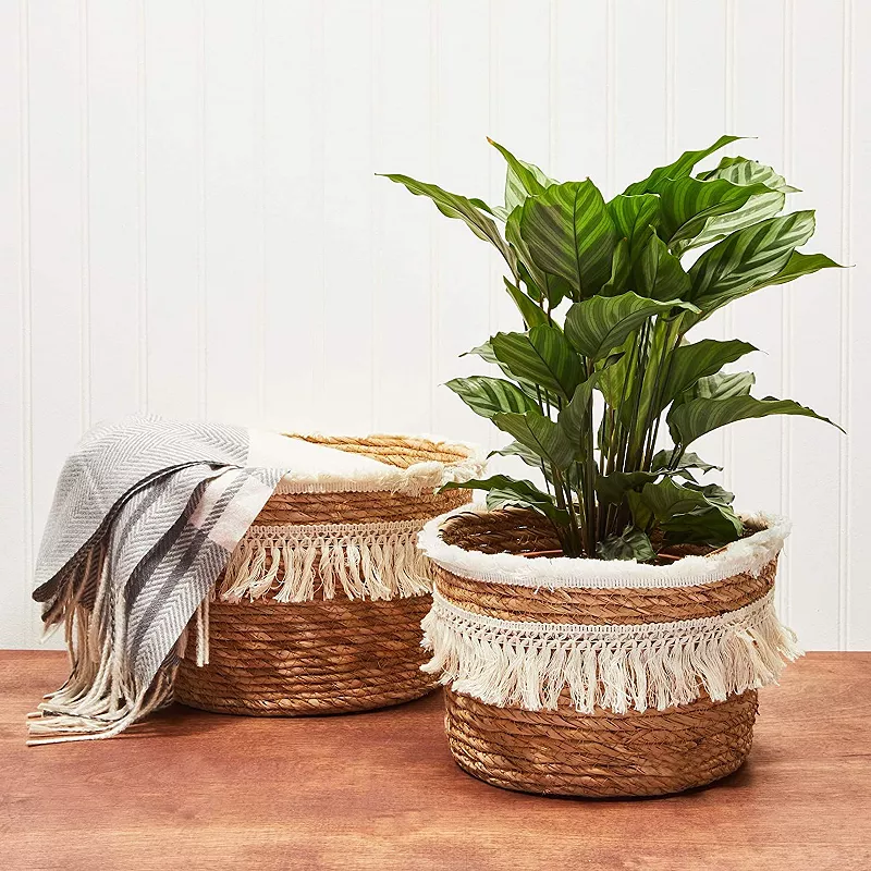 Okuna Outpost Woven Baskets for Storage， Round Basket (2 Sizes， 2 Pack)