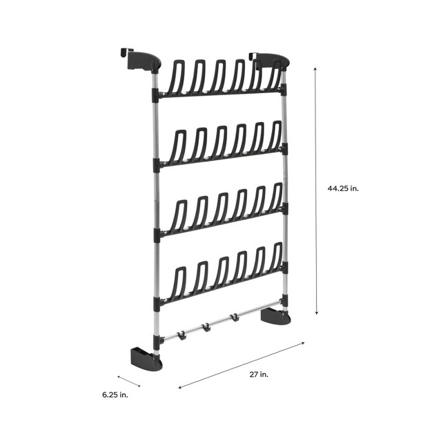 Organize It All Overdoor 12 Pair Shoe Rack With 4 Accessory Hooks