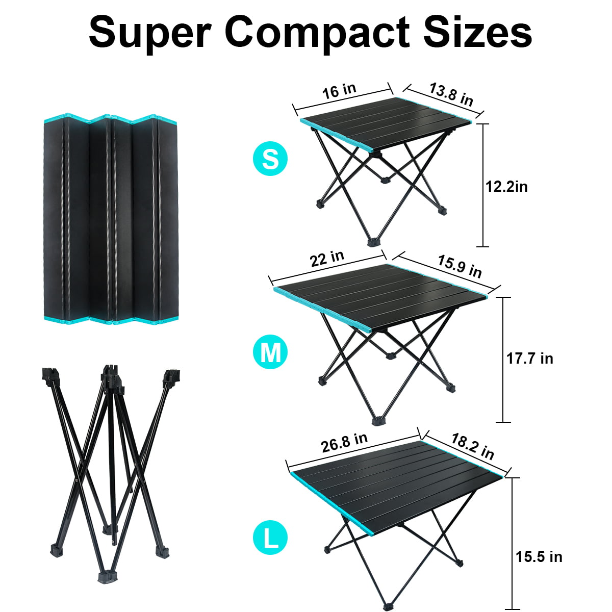 Portable Camping Side Table, Ultralight Aluminum Folding Beach Table with Carry Bag for Outdoor Cooking, Picnic, Camp, Boat, Travel(M-Size)