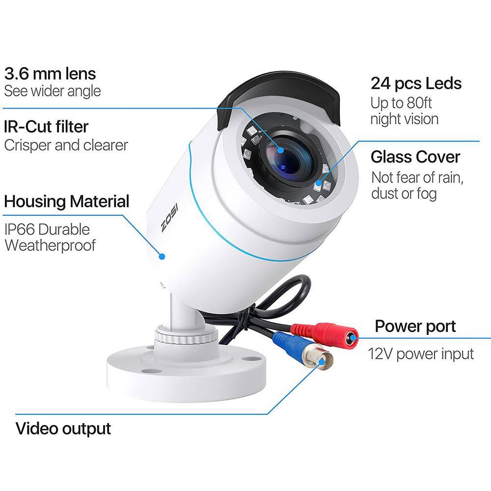 ZOSI Wired 1080p Outdoor Bullet Security Camera Only Compatible with TVI Analog DVR (4-Cameras) 4AK-1062C-W-US