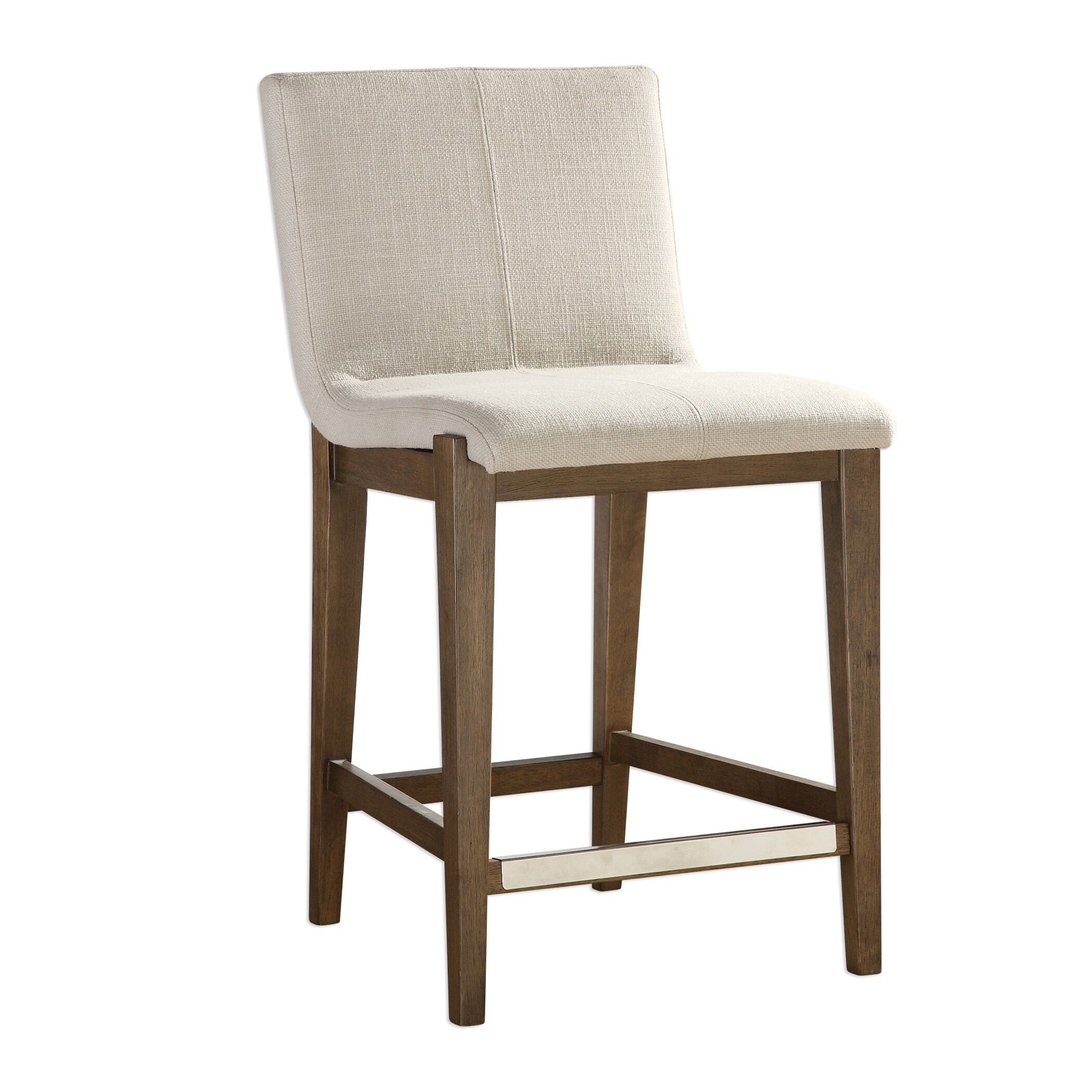 Uttermost Klemens Light Walnut and Neutral Linen Counter Stool