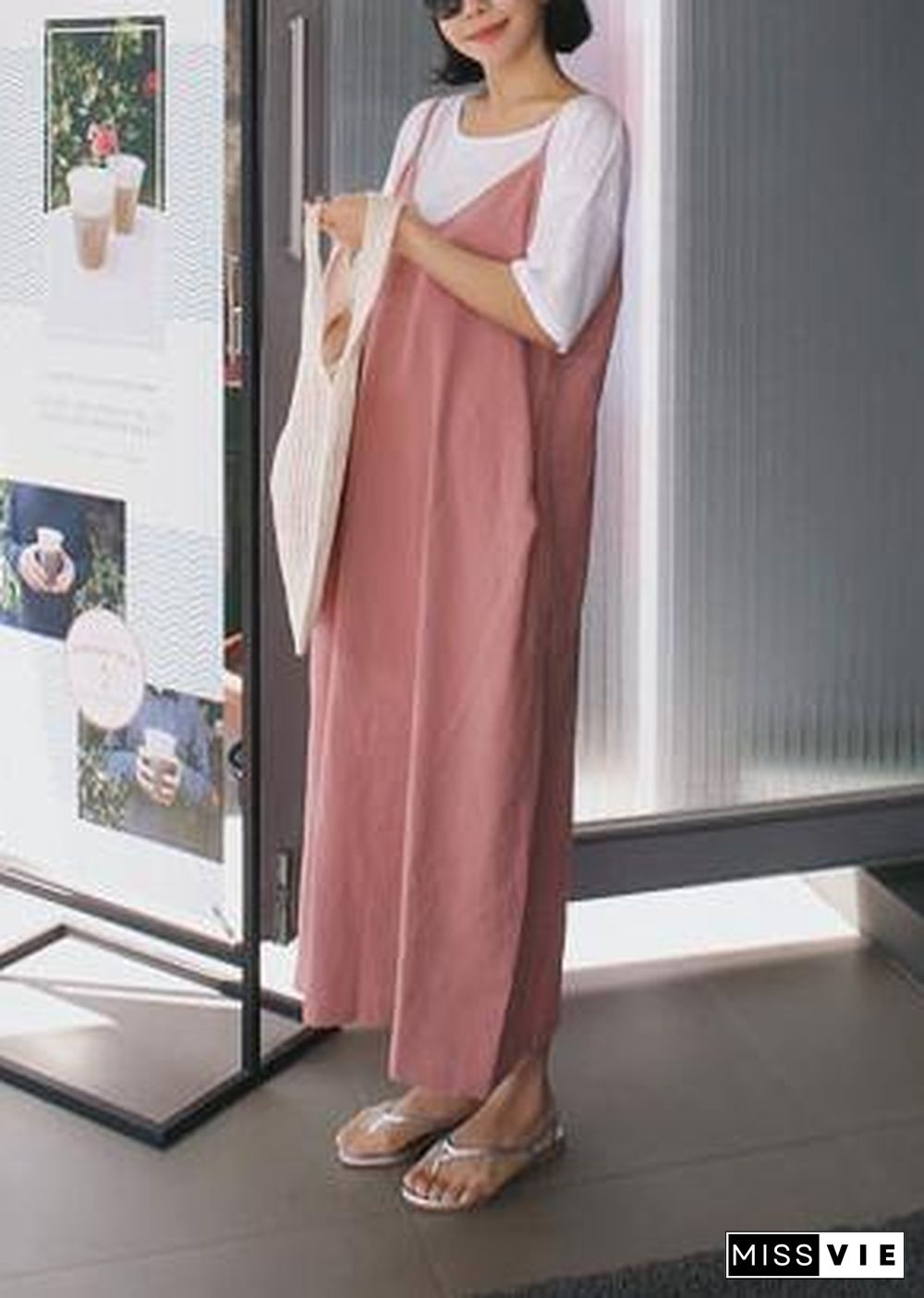 Chic pink cotton Soft Surroundings Spaghetti Strap Maxi Dress