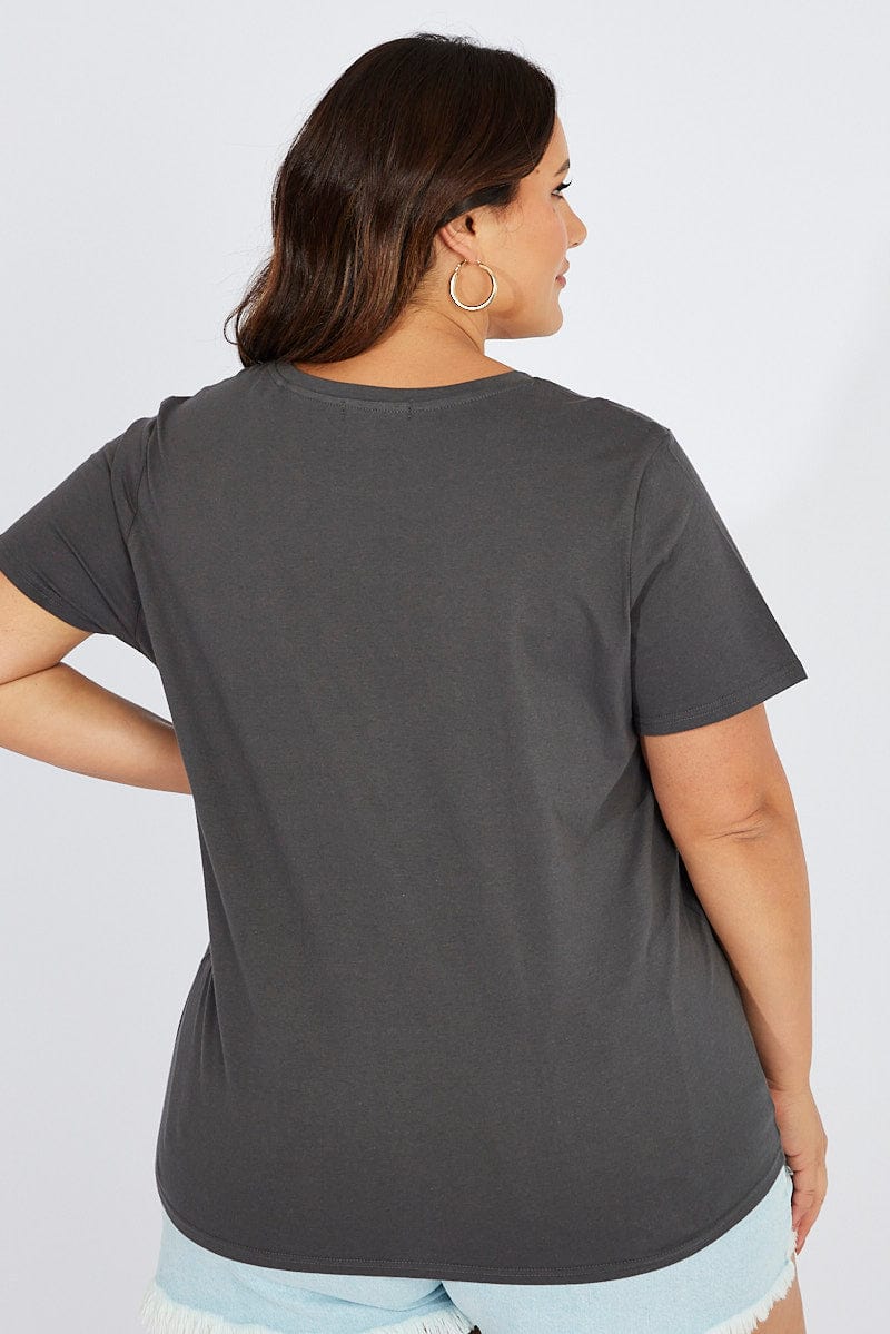 Grey Graphic T-shirt Short Sleeve Crew Neck