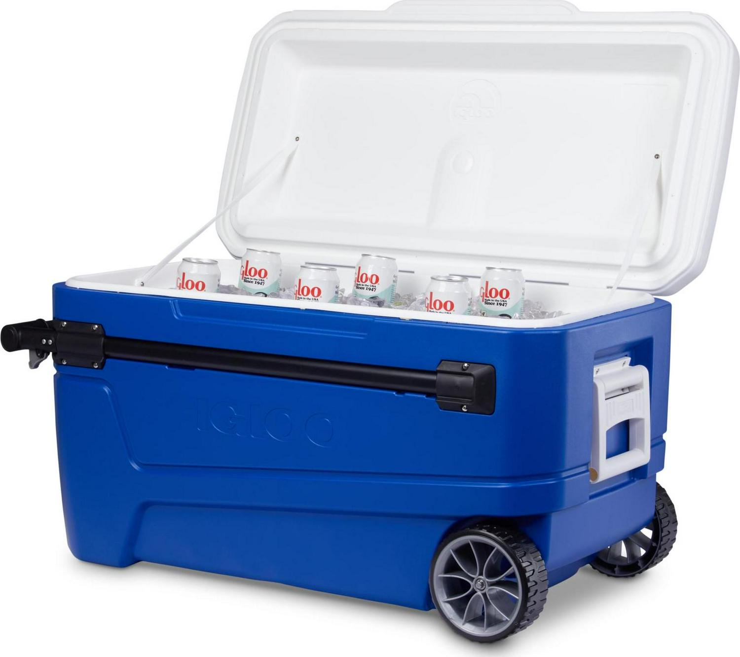 Igloo 110 qt. Glide Ice Chest Cooler with Wheels， Blue