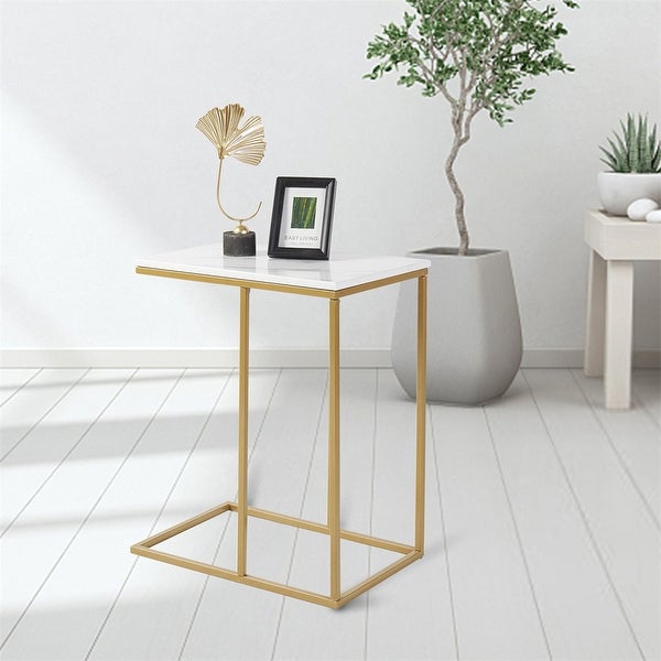 C Shape Table Side Over Bed Tray Marble Snack End Table