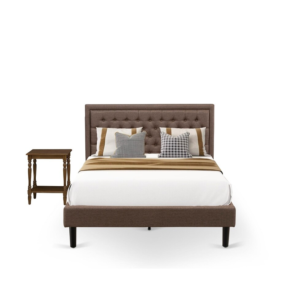 East West Furniture Bedroom Set   Queen Size Bed Brown   Headboard with Wooden Nightstand (End Table Pieces Option)