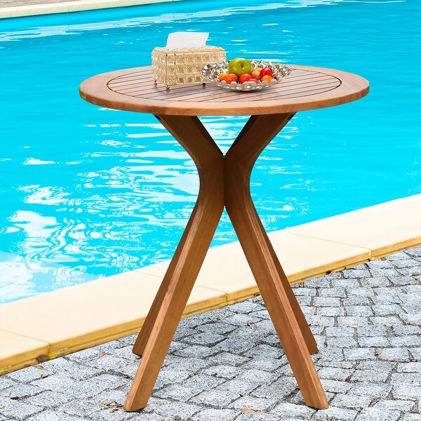 27 Inch Outdoor Round Dining Table Solid Wood Patio Bistro Table