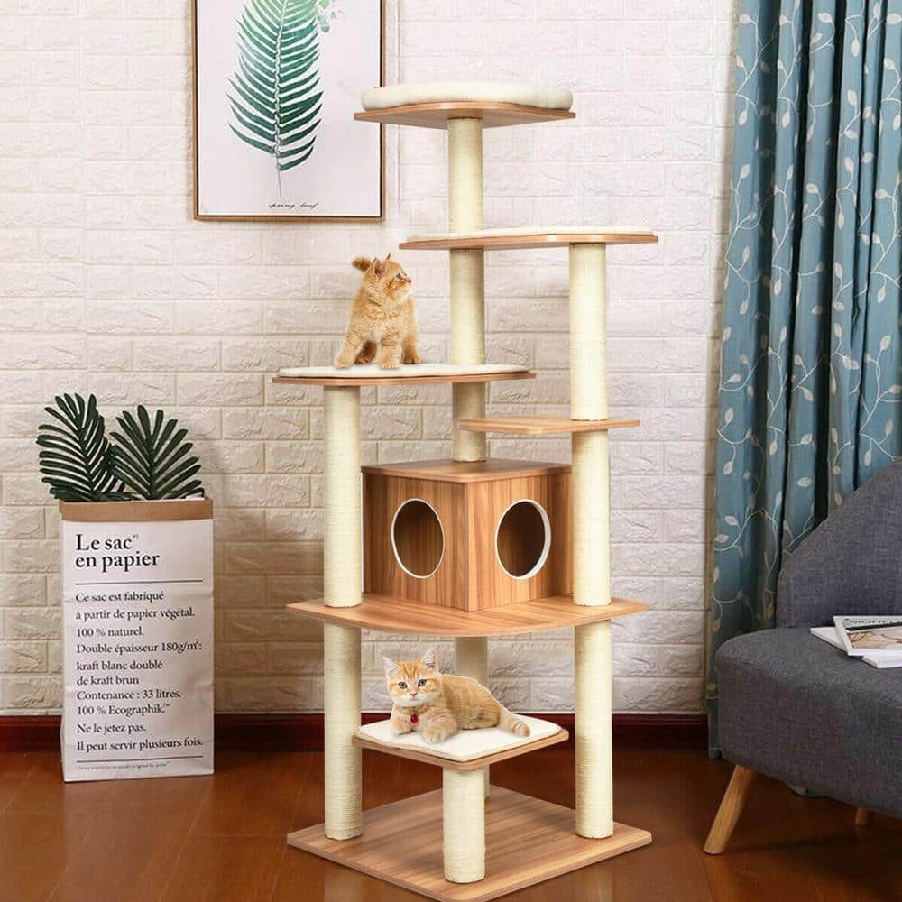 ANGELES HOME 69 in. Tall Brown Sleep and Play Cat Tree M74-8PS31