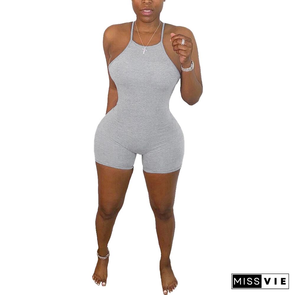 Sexy Solid Color Tight Mid - Waist Sling Romper