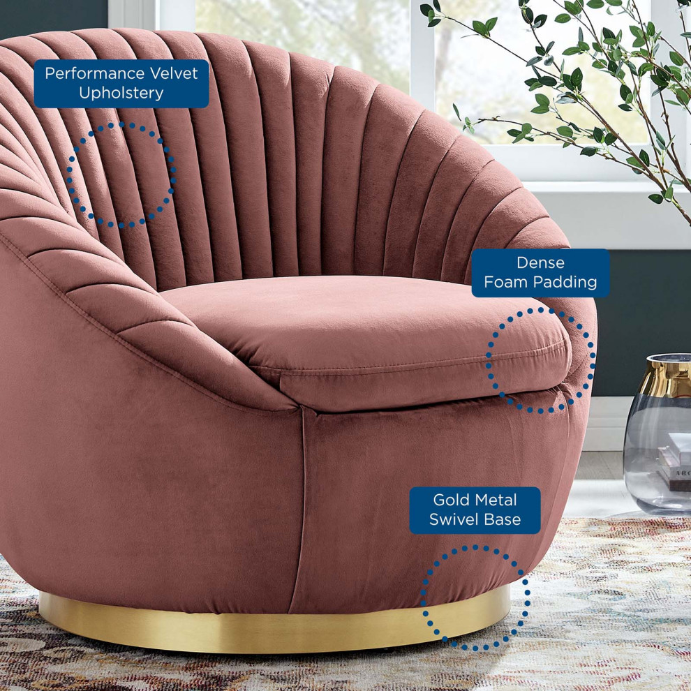 Whirr Tufted Performance Velvet Performance Velvet Swivel Chair  Gold Dusty Rose   Contemporary   Armchairs And Accent Chairs   by Homesquare  Houzz