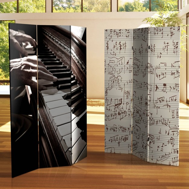 Double Sided Music Canvas Room Divider Gray Oriental Furniture