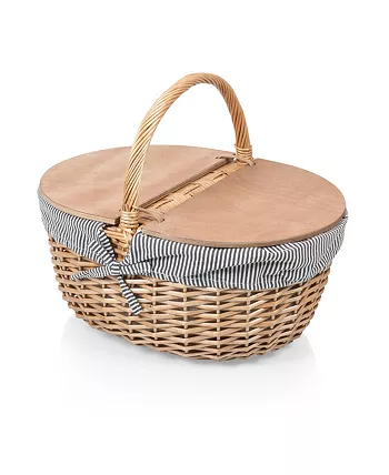 Picnic Time Country Navy and White Striped Picnic Basket