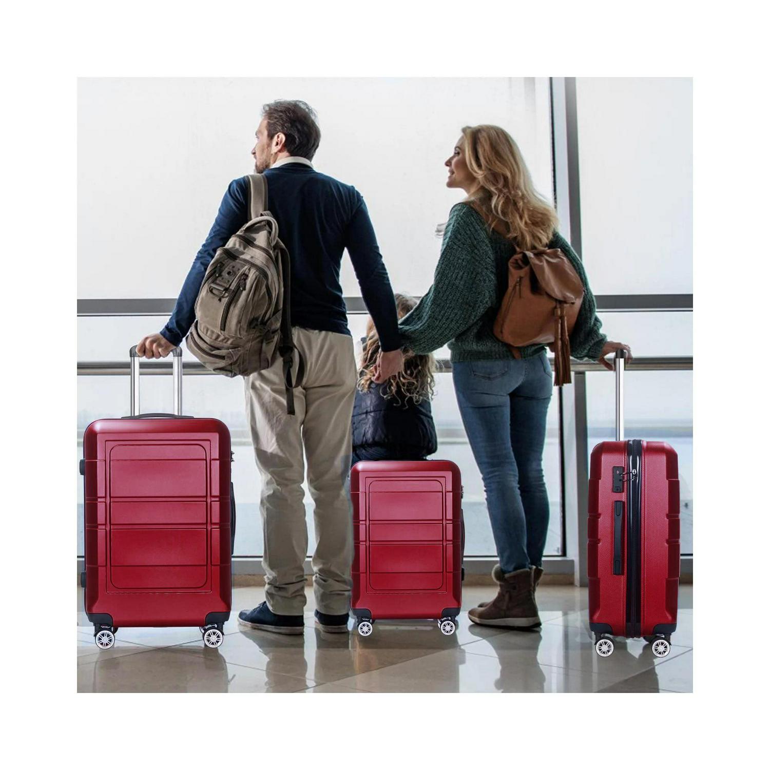 Traveling Luggage 3pcs Hardside Luggage Set 20 +24 +28  with TSA Lock Red  Crowdfused