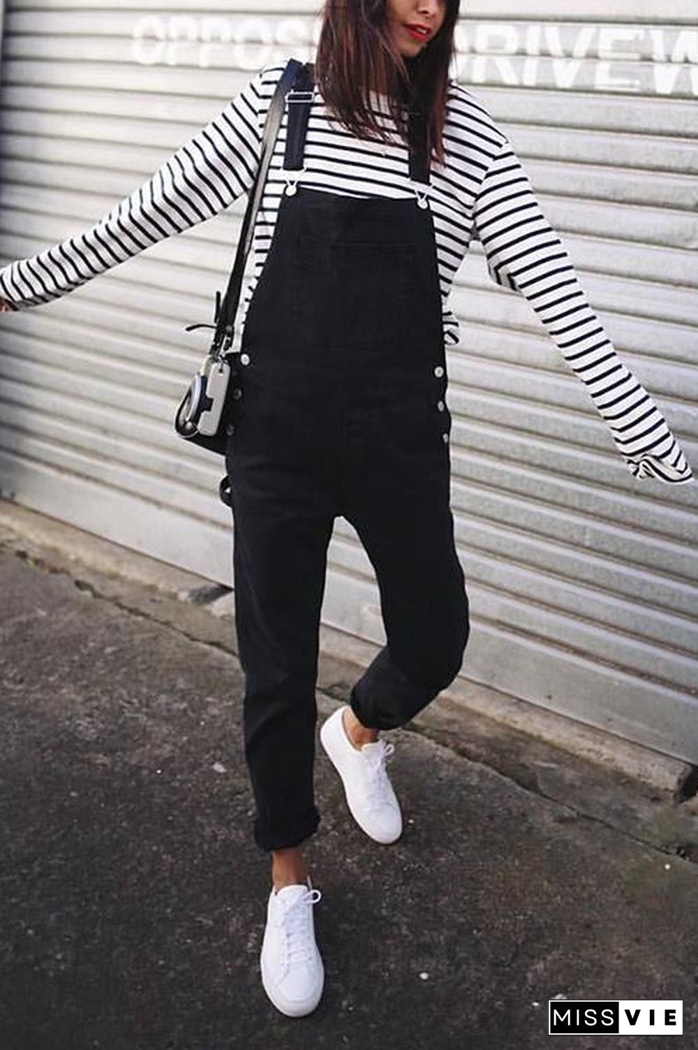 Solid Pockets Denim Overall