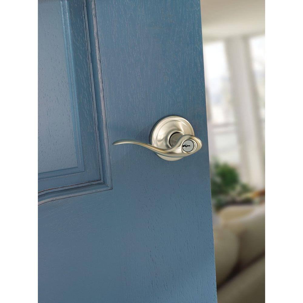 Kwikset Tustin Satin Nickel Entry Door Handle Featuring SmartKey Security 740TNL 15 SMT CP K4