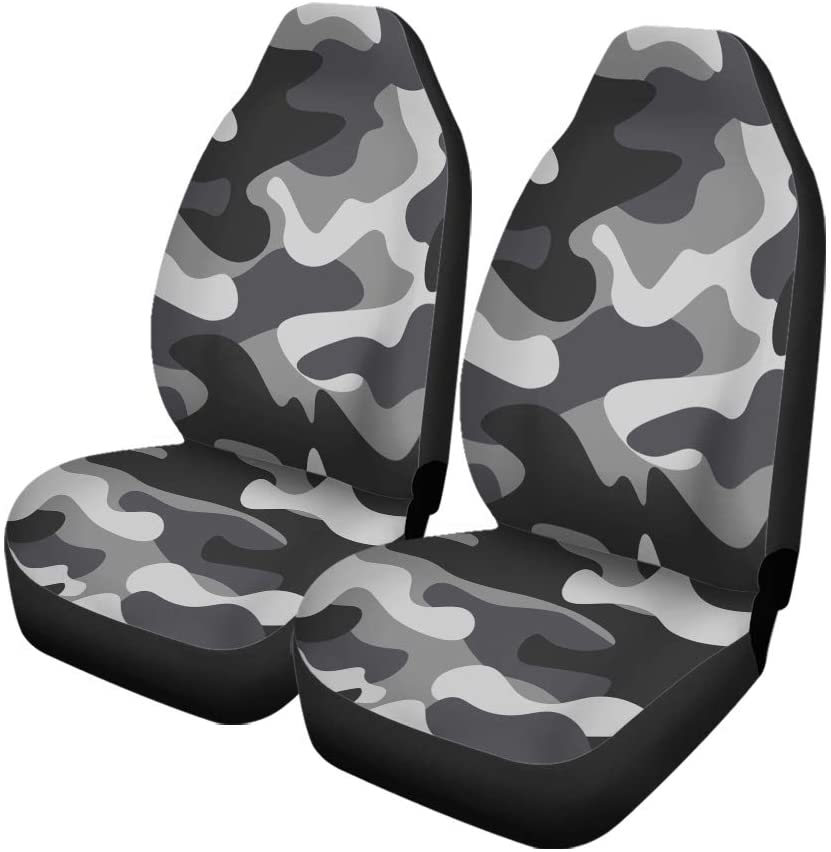 ZHANZZK Set of 2 Car Seat Covers Black White Camouflage Universal Auto Front Seats Protector Fits for Car，SUV Sedan，Truck