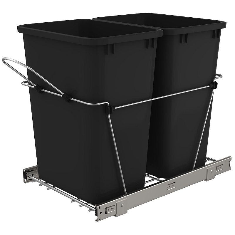 Rev-a-shelf Double Pull Out Trash Can 35 Qt For Kitchen， Black， Rv-18kd-18c S