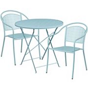 Emma and Oliver Commercial Grade 30 Round Coral Folding Patio Table Set-2 Round Back Chairs