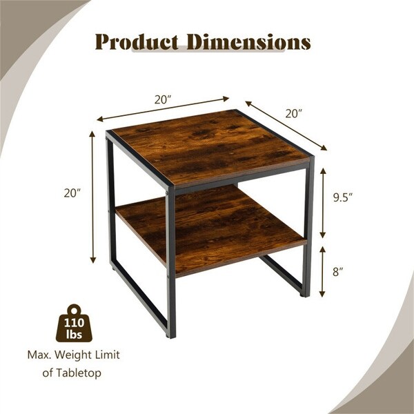 2 Pieces 2-Tier 20 Inch Square End Side Table