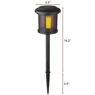 Hampton Bay Ambrose Solar 6 Lumens Black Outdoor Integrated LED Flicker Flame Path Light (2-Pack) WeatherWaterRust Resistant 91999