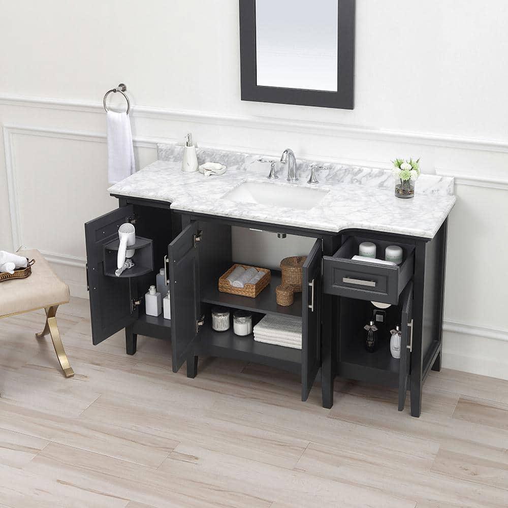 Home Decorators Collection Sassy 60 in W x 22 in D Vanity in Dark Charcoal with Marble Vanity Top in White with White Sink