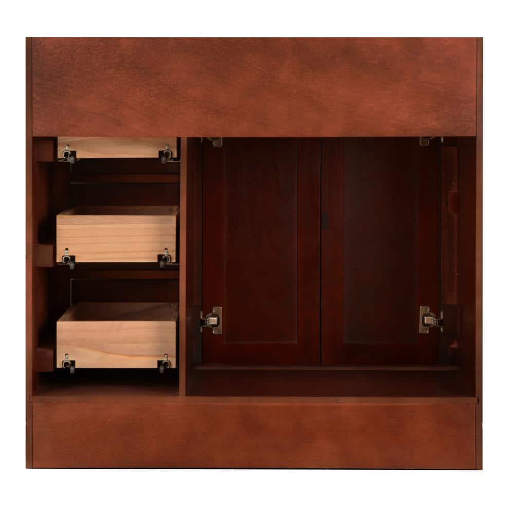 Home Decorators Collection Naples 36 in W Bath Vanity Cabinet Only in Tobacco with Right Hand Drawers