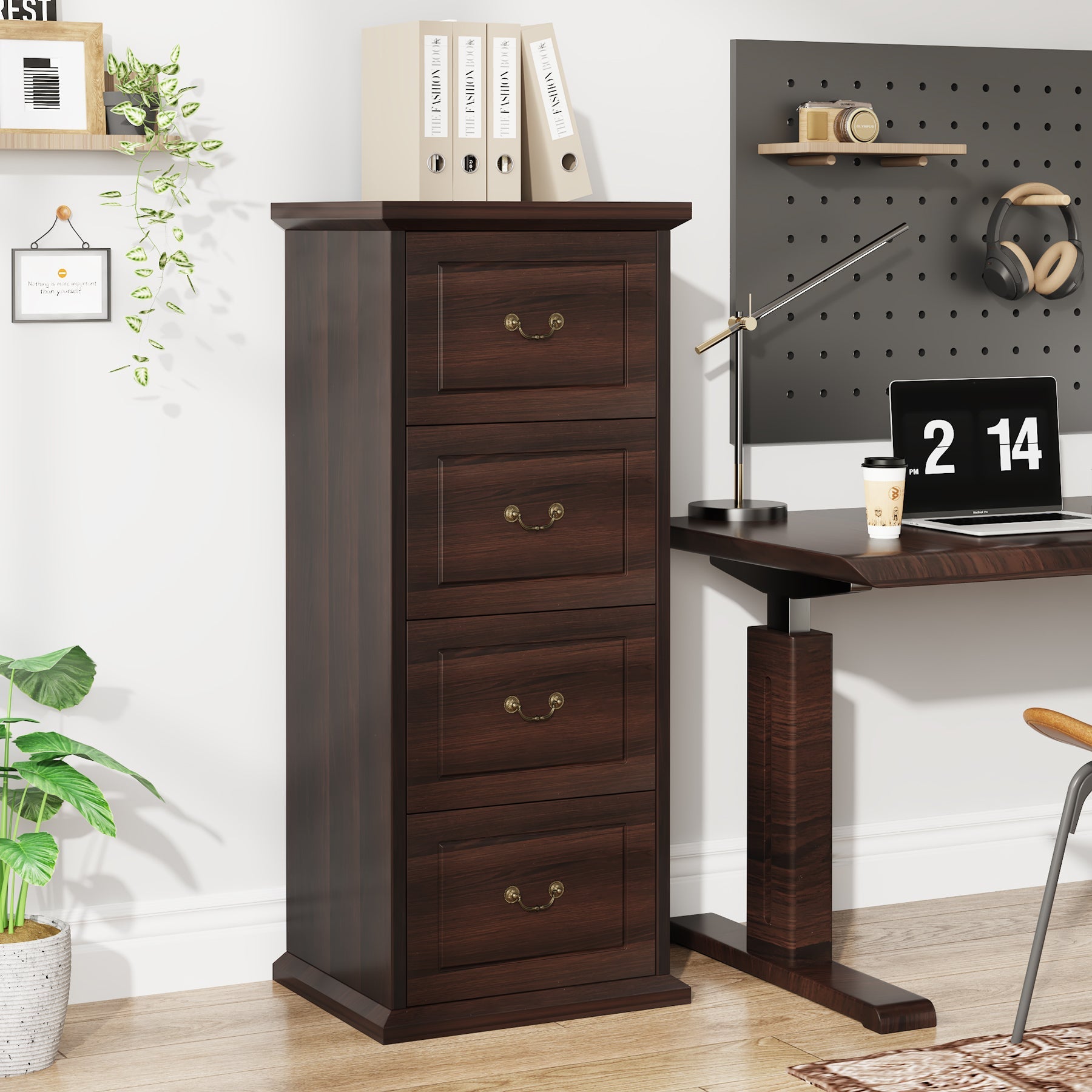 4-Drawer File Cabinet, Vertical Wood Filing Cabinet with Lock