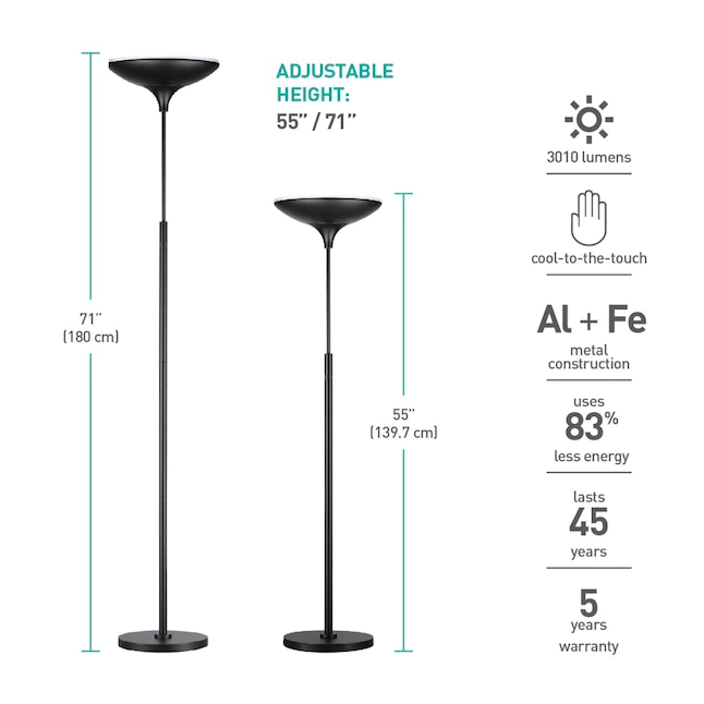 Globe Electric 70.9-in Black Torchiere Floor Lamp