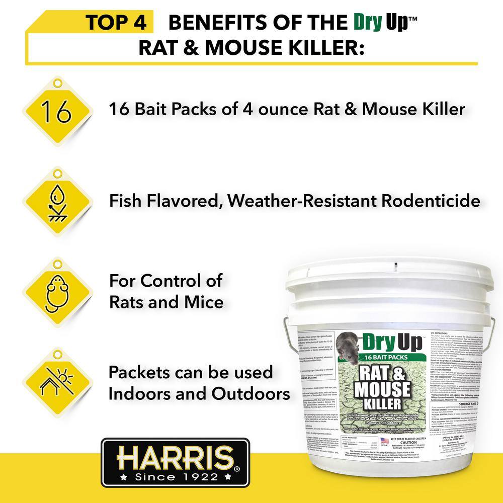 Harris 4 lbs. Dry Up Rat and Mouse Killer Pellets (4 oz. 16-Pack) DRY-BUCK16